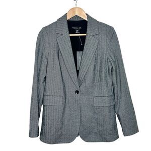 Rachel Zoe Herringbone Blazer Jacket Black Gray Womens Size M Stretch
